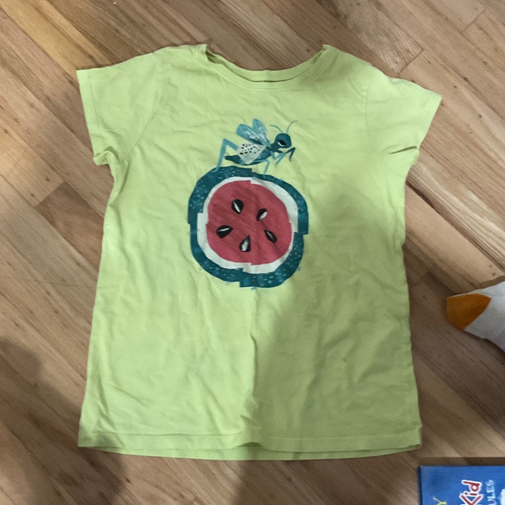 Tea Collection Lime Green Tee with Watermelon and Insect Design